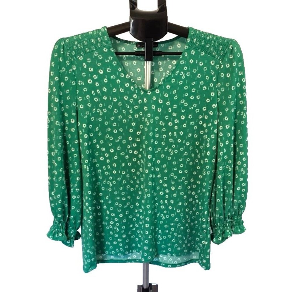 Adrianna Papell Green Floral Blouse Shirt Top Size Medium M Excellent